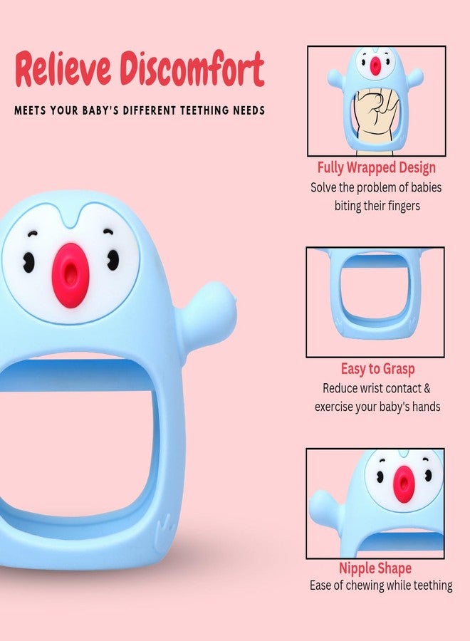 tekme Penguin Teethers for 6 to 12 Months, Never Drop Silicone Chewing Teething Toys for Babies, Baby Chewing Toys for Teething Gums (Blue) - Image 3