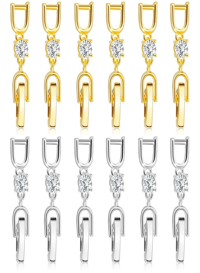 MTLEE 12 Pcs Bracelet Extender Clasp Fold Over Necklace Extenders Bracelet Extension Crystal Rhinestone Plated Extension Clasps for Making Necklace Anklets(Gold, Silver) - Image 1