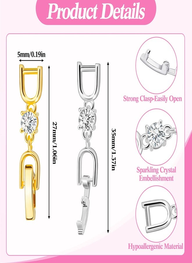 MTLEE 12 Pcs Bracelet Extender Clasp Fold Over Necklace Extenders Bracelet Extension Crystal Rhinestone Plated Extension Clasps for Making Necklace Anklets(Gold, Silver) - Image 2