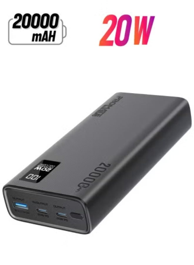Ultra-Slim 20000mAh Power Bank – 20W USB-C PD & QC 3.0 Fast Charging, Dual USB Output, LCD Display, Overheat & Overcharge Protection – Works with All Smartphones & Tablets – Black - Image 1