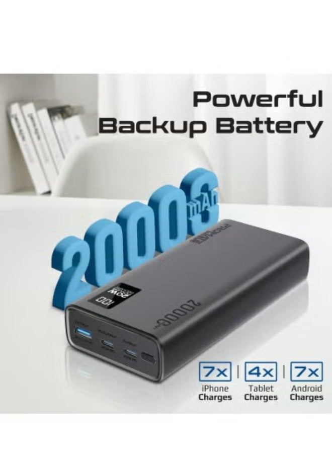 Ultra-Slim 20000mAh Power Bank – 20W USB-C PD & QC 3.0 Fast Charging, Dual USB Output, LCD Display, Overheat & Overcharge Protection – Works with All Smartphones & Tablets – Black - Image 2