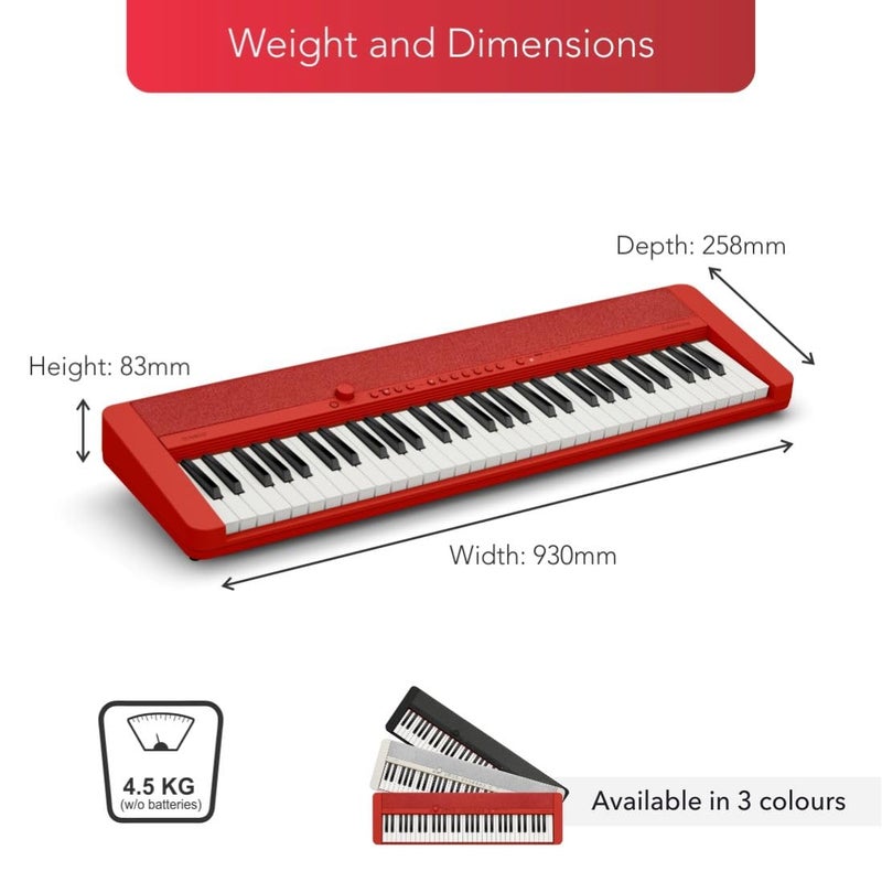 CASIO بيانو محمول كاسيو كاسيوتون CT-S1 - أحمر - Image 5