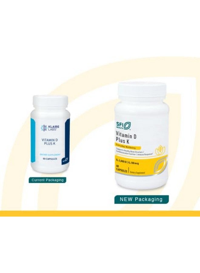 Klaire Labs Klaire Labs SFI Health Vitamin D Plus K - Bioavailable Vitamin K2 D3 Supplement for Bone & Immune Support - Each Capsule Delivers D3 5000 iu & K2 100 Mcg (60 Capsules) - Image 2