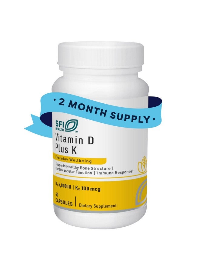 Klaire Labs Klaire Labs SFI Health Vitamin D Plus K - Bioavailable Vitamin K2 D3 Supplement for Bone & Immune Support - Each Capsule Delivers D3 5000 iu & K2 100 Mcg (60 Capsules) - Image 1