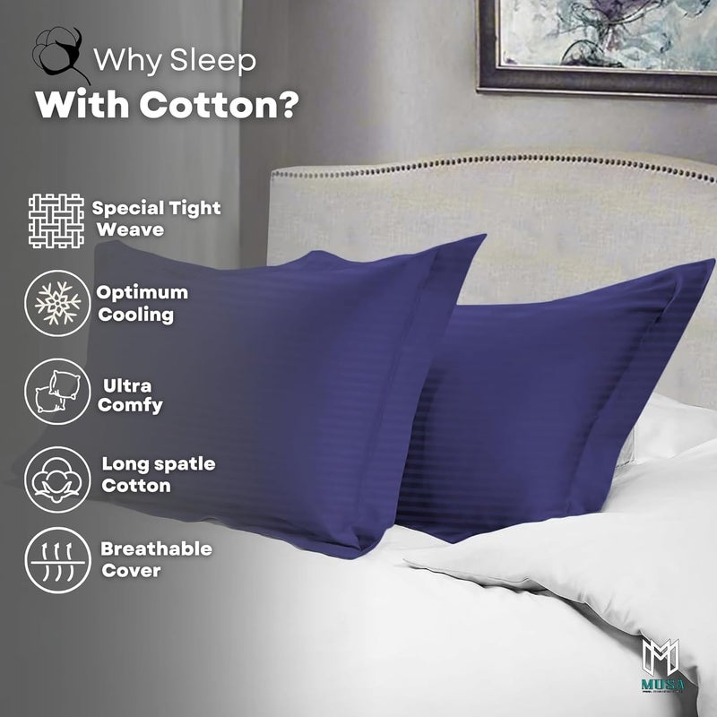 MUSA MUSA® Striped Cotton Pillow Covers – Soft, Breathable & Hotel-Inspired Pillow Covers with Envelope Closure | Elegant 5cm Oxford Frame Design for Bedroom & Home Décor (4, Navy, 50 x 70cm) - Image 3