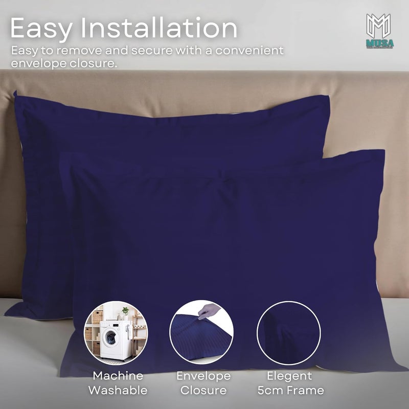 MUSA MUSA® Striped Cotton Pillow Covers – Soft, Breathable & Hotel-Inspired Pillow Covers with Envelope Closure | Elegant 5cm Oxford Frame Design for Bedroom & Home Décor (4, Navy, 50 x 70cm) - Image 4