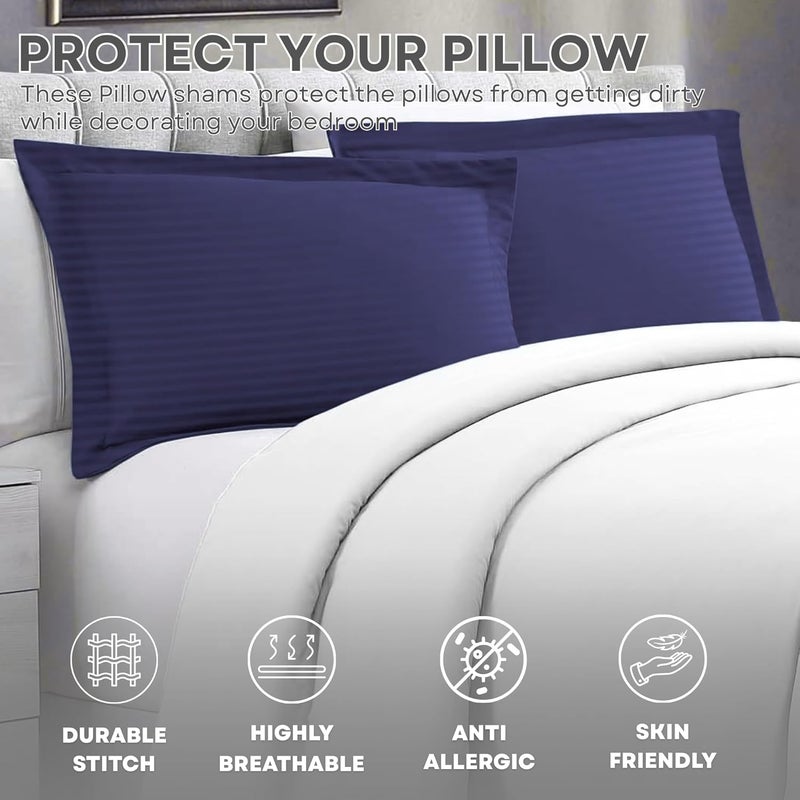 MUSA MUSA® Striped Cotton Pillow Covers – Soft, Breathable & Hotel-Inspired Pillow Covers with Envelope Closure | Elegant 5cm Oxford Frame Design for Bedroom & Home Décor (4, Navy, 50 x 70cm) - Image 5