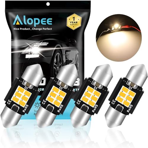 Alopee 4pcs 6418 Led Bulb 36mm/1.42" Soft White 3000K Dome Light Non-Polarity Error Free 4410 DE3423 C5W Vanity Light License Plate Light DC 9-18V - Image 1