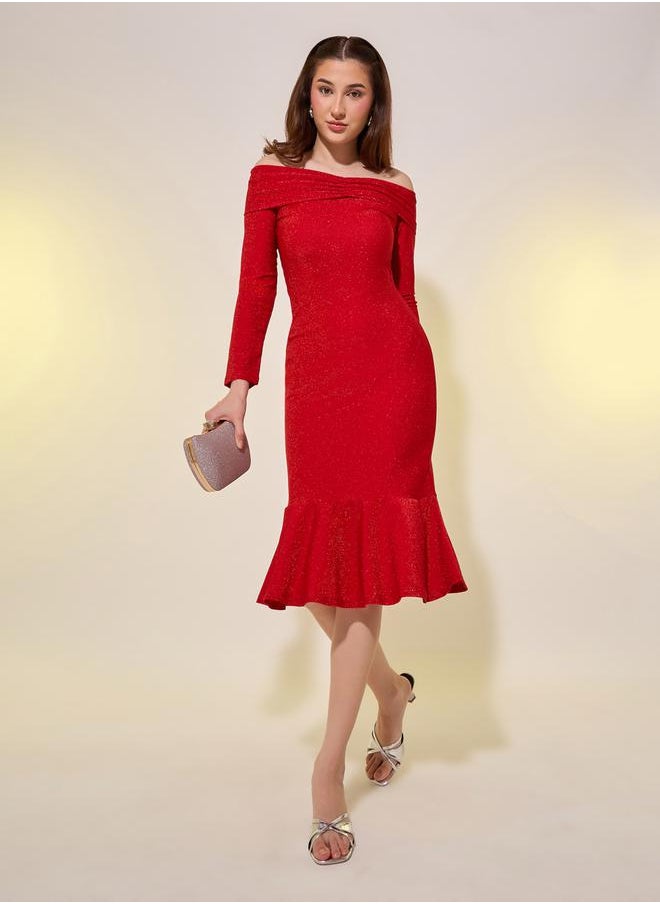 Take Two Red Off-Shoulder Dress  - Image 3