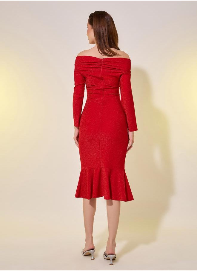Take Two Red Off-Shoulder Dress  - Image 5