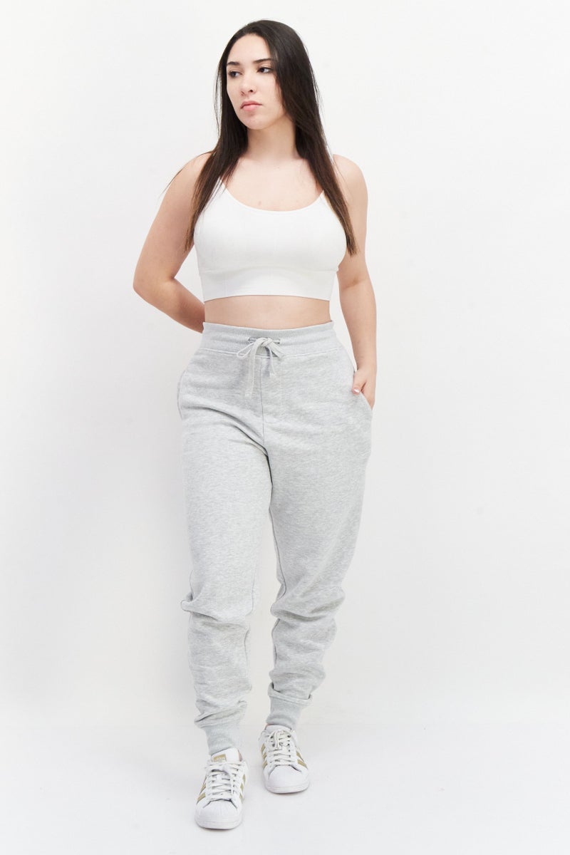 French Connection Women Regular Fit Drawstring Brand Logo Jogger Pants, Light Grey Marl  - Image 2
