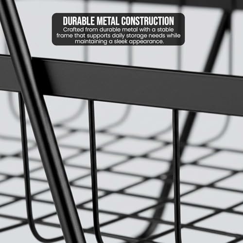 Go Hooked Counter-top 2 Tier Fruit Basket ideal for Dining Table, Centre Table | Metal Fruit Bowl or Bread Basket Vegetables Storage Organizer Holder (Black) - Image 2
