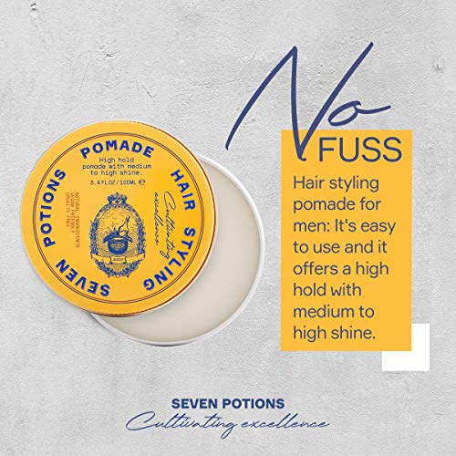 SEVEN POTIONS Men’s Hair Pomade — High Shine, High Hold, Water-Based — Barber-Grade Styling for Slick Back, Pompadour & Side Part — Natural, Vegan, Cruelty-Free — 3.4 fl oz / 100ml - Image 2