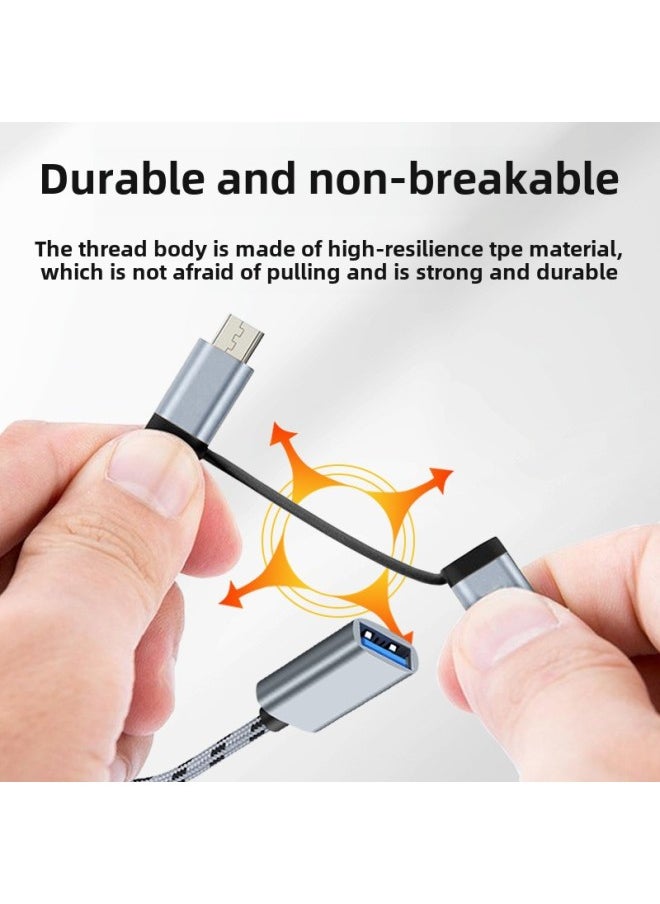 OTG Adapter Typec To USB Converter Charging Cable One-two Data Cable Two-in-one Mobile Phone Adapter-Interface Form:Android + Type-c 2-in-1 [gray Patterned Braided Wire] Bag