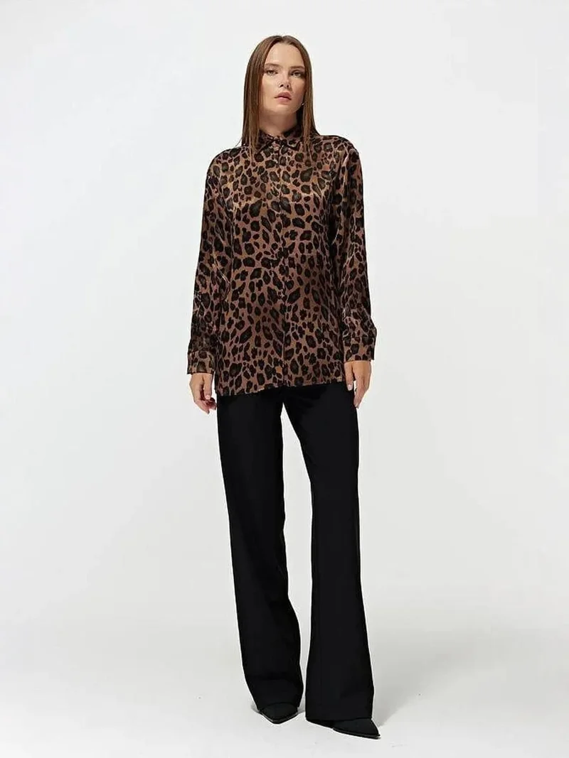 MixRay Mixray Leopard Print Satin Shirt
