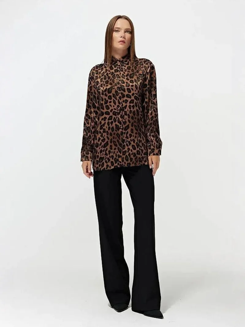 MixRay Mixray Leopard Print Satin Shirt