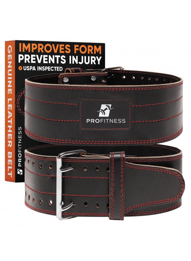 ProFitness Weight Lifting Belts for Men and Woman Leather Weightlifting Belt Comes (Black/Red, Medium) - Image 1