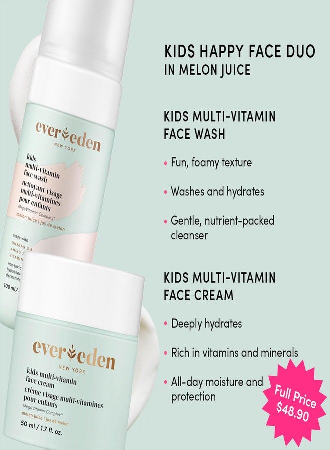 Evereden Kids Happy Face Duo (Melon Juice) - Multi-Vitamin Face Wash & Face Cream Set - Clean & Vegan Skin Care for Kids 3+ - Moisturizing, Nourishing, & Protective Skin Care Set - Image 2