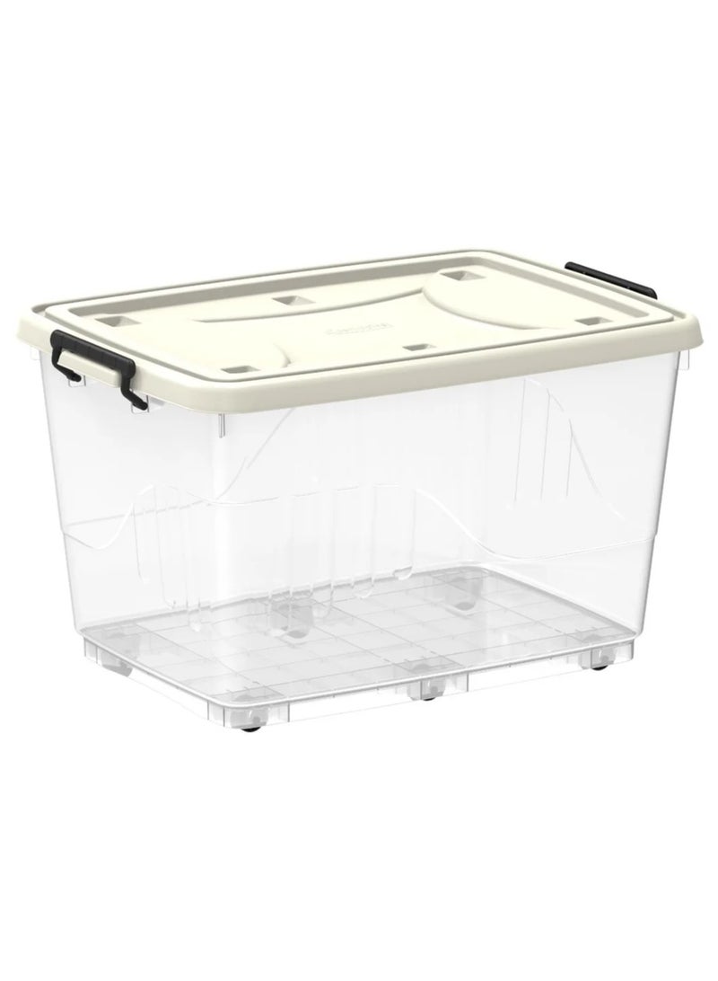 كوزموبلاست صندوق تخزين بلاستيكي شفاف بسعة 82 لتر مع عجلات وغطاء قابل للقفل