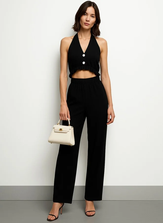 SASSAFRAS Black Halter Neck Jumpsuit for Women