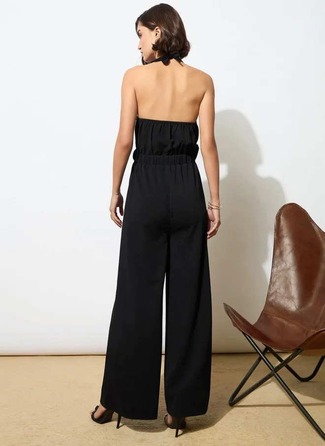 SASSAFRAS Black Halter Neck Jumpsuit for Women