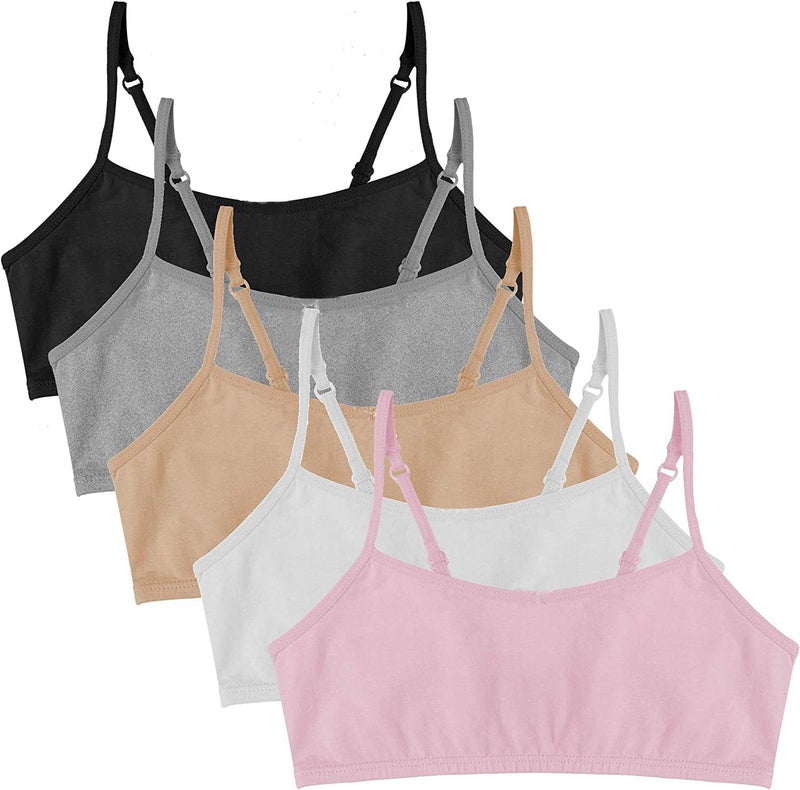Popular Cotton Girls Training Bra - Crop Cami Training Bras for Girls w Adjustable Straps. Bra Pack 5 PK Neu 14 - Image 1