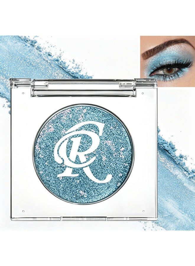 CR Monochrome Eye Shadow, Light Blue Shimmer, Single Pan Glitter Eyeshadow Powder, High Pigment Long‑Lasting Sparkly Eye Makeup for Party & Daily Look 01# - Image 1