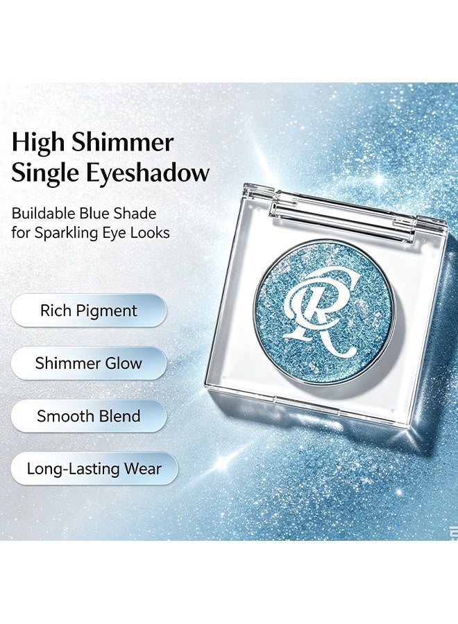 CR Monochrome Eye Shadow, Light Blue Shimmer, Single Pan Glitter Eyeshadow Powder, High Pigment Long‑Lasting Sparkly Eye Makeup for Party & Daily Look 01# - Image 3