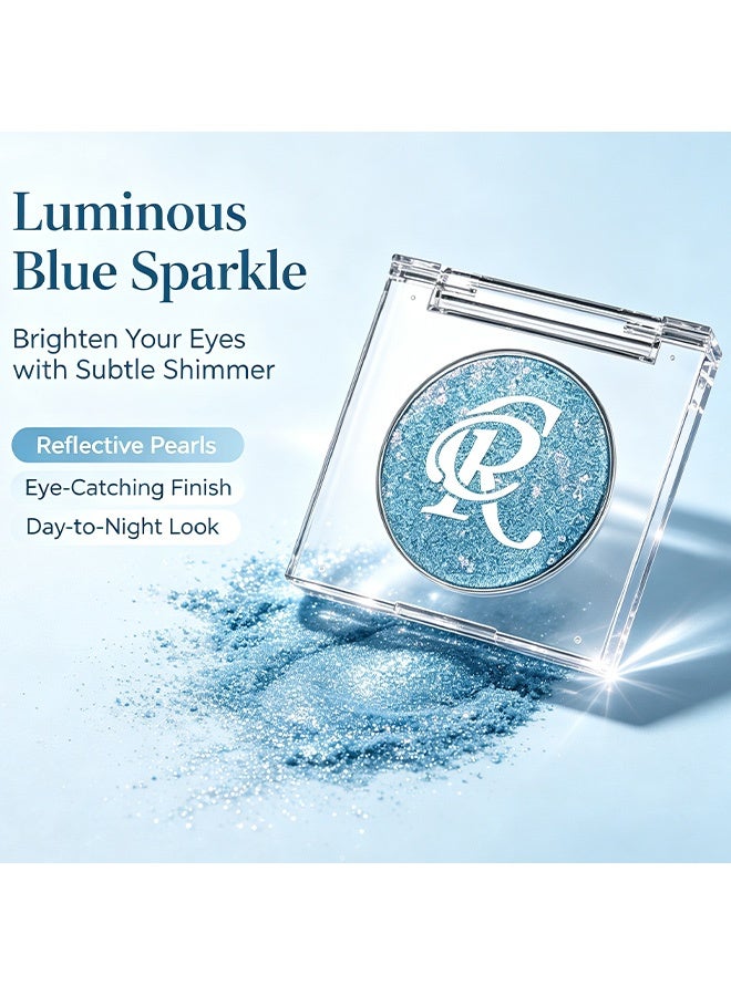CR Monochrome Eye Shadow, Light Blue Shimmer, Single Pan Glitter Eyeshadow Powder, High Pigment Long‑Lasting Sparkly Eye Makeup for Party & Daily Look 01# - Image 4
