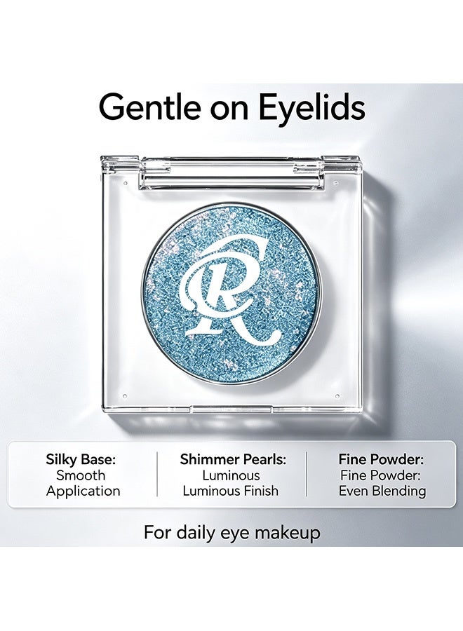 CR Monochrome Eye Shadow, Light Blue Shimmer, Single Pan Glitter Eyeshadow Powder, High Pigment Long‑Lasting Sparkly Eye Makeup for Party & Daily Look 01# - Image 5