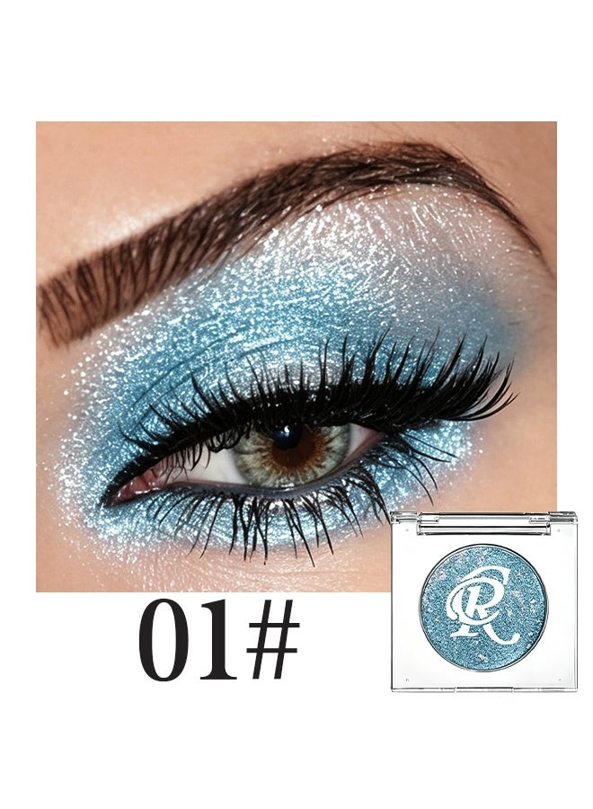 CR Monochrome Eye Shadow, Light Blue Shimmer, Single Pan Glitter Eyeshadow Powder, High Pigment Long‑Lasting Sparkly Eye Makeup for Party & Daily Look 01# - Image 2