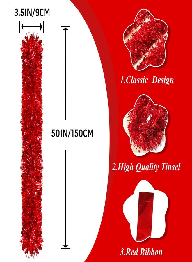 Hongsome 50ft Red Christmas Wreath Decorations,Xams Tinsel Welding Non-Flammable Soft Twisted Garland Decor Tree Stairs Railing Front Door Mantle Fireplace Indoor Outdoor Holiday House - Image 2
