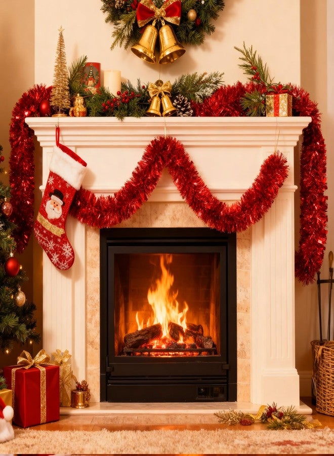 Hongsome 50ft Red Christmas Wreath Decorations,Xams Tinsel Welding Non-Flammable Soft Twisted Garland Decor Tree Stairs Railing Front Door Mantle Fireplace Indoor Outdoor Holiday House - Image 4