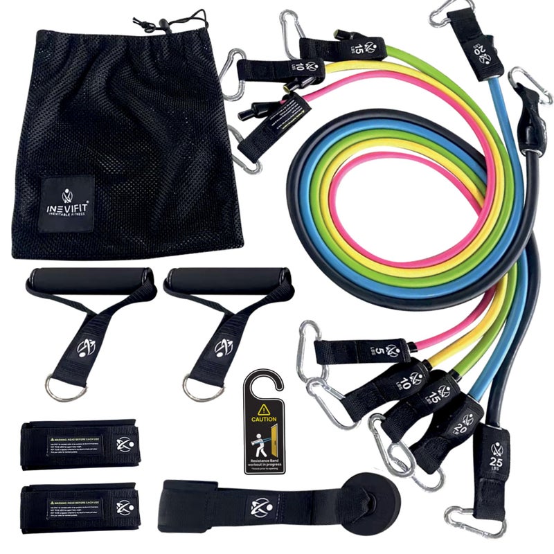 INEVIFIT Resistance Band Set  150 LBS Stackable Workout Bands for Strength Training  Yoga  Pilates  and Full Body Workout  Includes Door Anchor  Handles  Ankle Straps  Carrying Bag  and Exercise Guide - Image 1