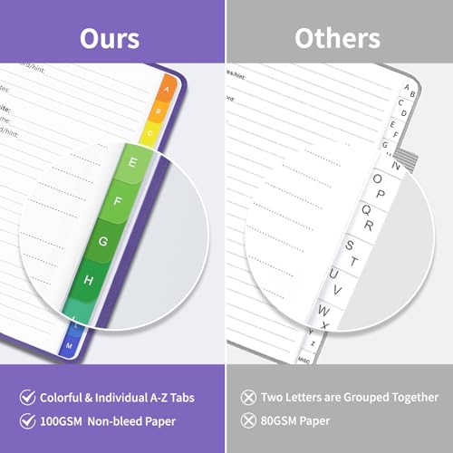 Blugool Password Book with Alphabetical Tabs, Password Keeper Book for Seniors, Individual & Colorful Tabs, Spiral Hardcover Password Notebook for Website Logins, 5.7" x 7.7", Purple - Image 2