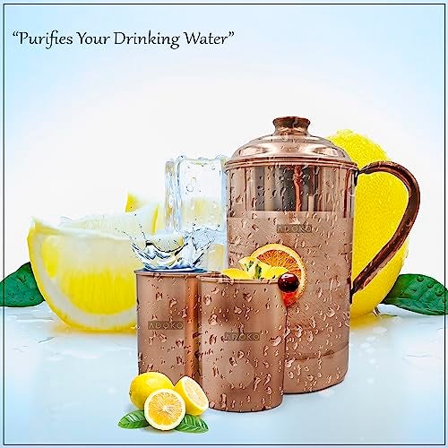 Adoko Pure Copper Water Jug 2 Litre with 2 Copper Glasses (300ml Each) | Ayurvedic Copper Pitcher Set for Drinking & Storage for Health & Wellness - Image 2