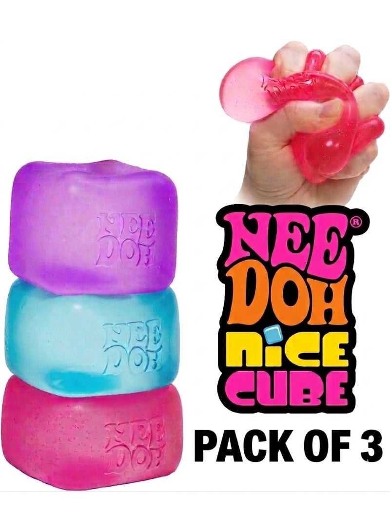 NeeDoh Nice Cube Fidget Toy for Kids & Adults – Soft Squishy Sensory Stress Relief Cube, Anxiety & Focus Aid, Stretchable Super Solid Squeeze Toy, 2.25" Stress Ball, Assorted Colors, 3 Pack - Image 1