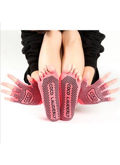 Non-Slip Toeless Yoga Socks and Gloves Set open toe red