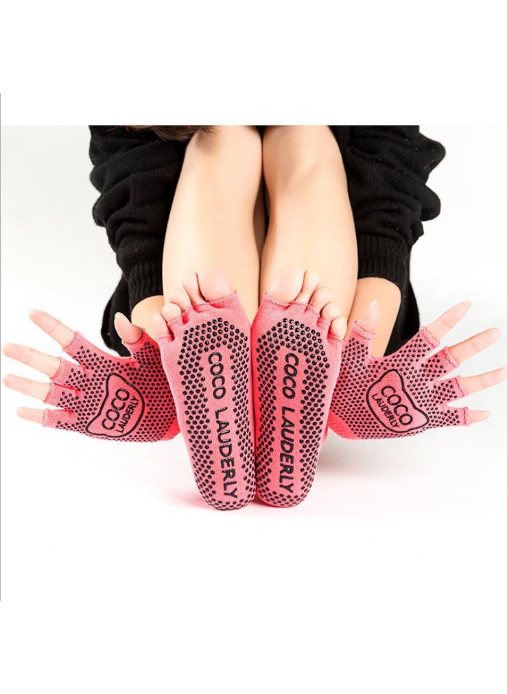 Generic - Non-Slip Toeless Yoga Socks and Gloves Set open toe red - Image 1
