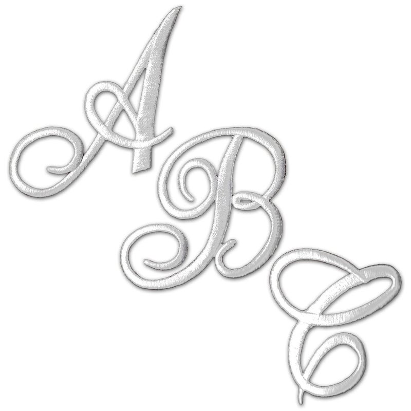 Laughing Lizards Monogram Letter Patch 26 Piece Kit Script Letters for Stockings Iron On Appliques Kit Includes All 26 Cursive Letters for Clothing Stockings and More Large White