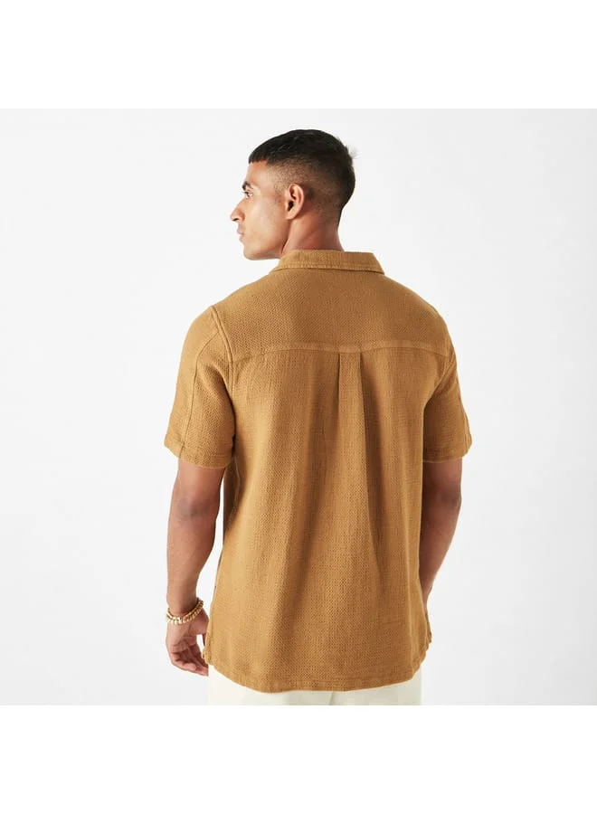 Lee Cooper Lee Cooper Relaxed Fit Textured Oversized Shirt with Short Sleeves