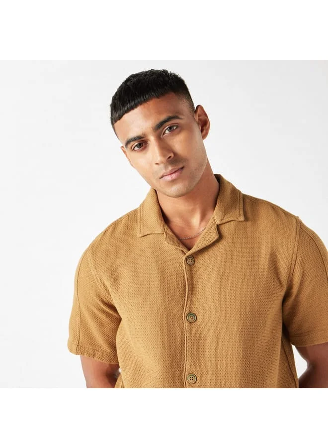 Lee Cooper Lee Cooper Relaxed Fit Textured Oversized Shirt with Short Sleeves