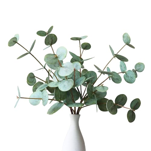 grtefhu 5 Pcs Faux Eucalyptus Stems for Vase, 17.7" Artificial Eucalyptus Branches with Green Leaves, Fake Greenery Stems for Bathroom Table Shelf Indoor Decor - Image 1