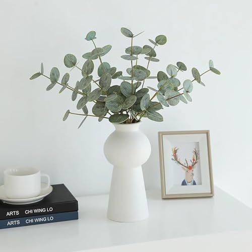 grtefhu 5 Pcs Faux Eucalyptus Stems for Vase, 17.7" Artificial Eucalyptus Branches with Green Leaves, Fake Greenery Stems for Bathroom Table Shelf Indoor Decor - Image 2