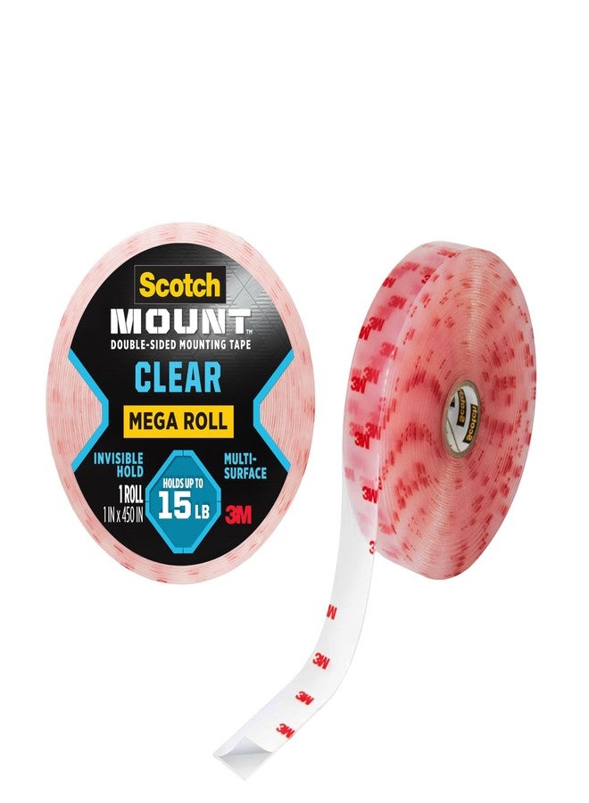 Scotch Mount Clear Tape 1 in x 450 in (25.4mm x 11.4m), 1 roll/pack | Holds 6.8 kg using 1.52 m | Transparent color | Multi-Surface | Easy to use | No Tools | Double Sided Adhesive Tape - Image 1