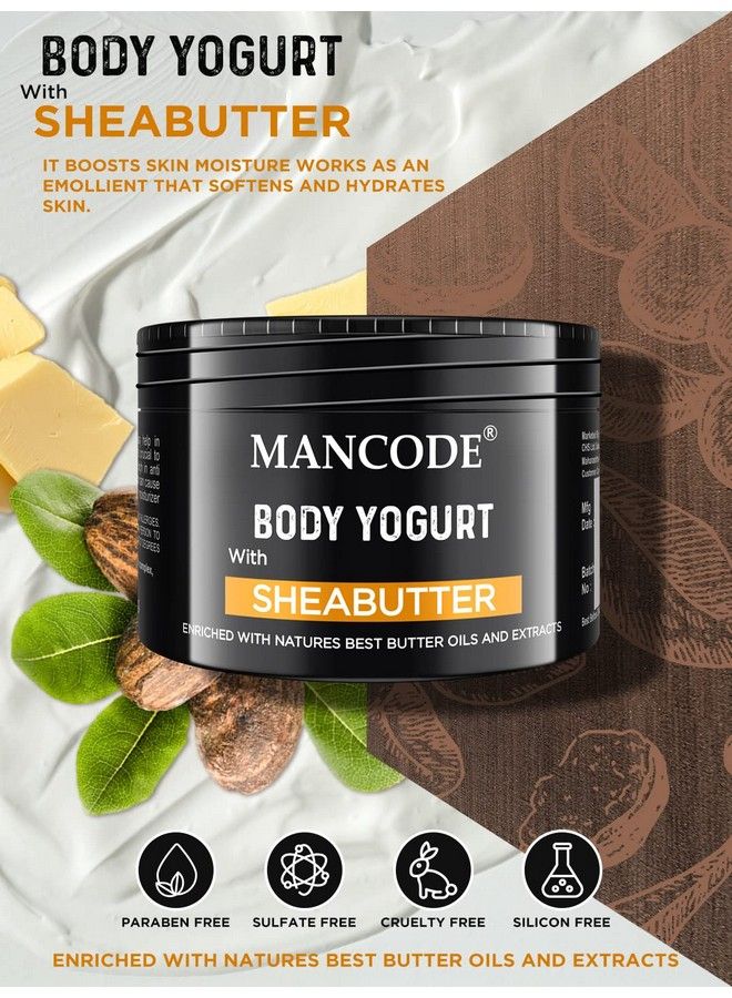 MAN CODE Mancode Shea Butter Body Yogurt Fast Absorbing Treats Damp Skin Non Sticky Texture Lightweight Cream Intense Moisturization 100 Gm Daily Moisturizer For Men (Pack Of 1)  - Image 3