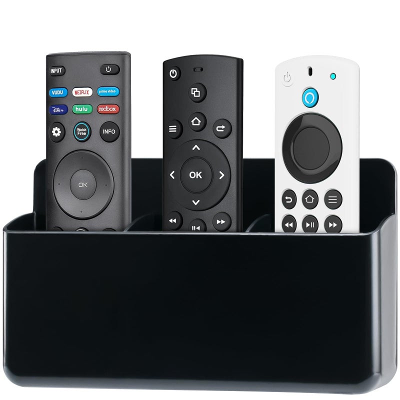First-zgel 3 Slot Adjustable Remote Holder Wall Mount, TV Controller Holder Hollow Bottom Slot Easy Phone Charging, Adhesive Remote Control Holder, Wall Pen Holder for Office School Home (Black) - Image 1