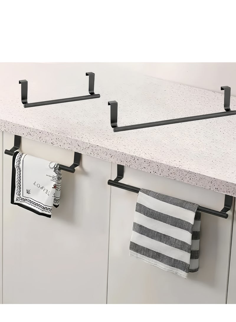 Stainless Steel Hanging Towel Rack – No Drill Cabinet Door Towel Bar for Bathroom & Kitchen (1-Piece Black, 24/36cm)  - Image 1