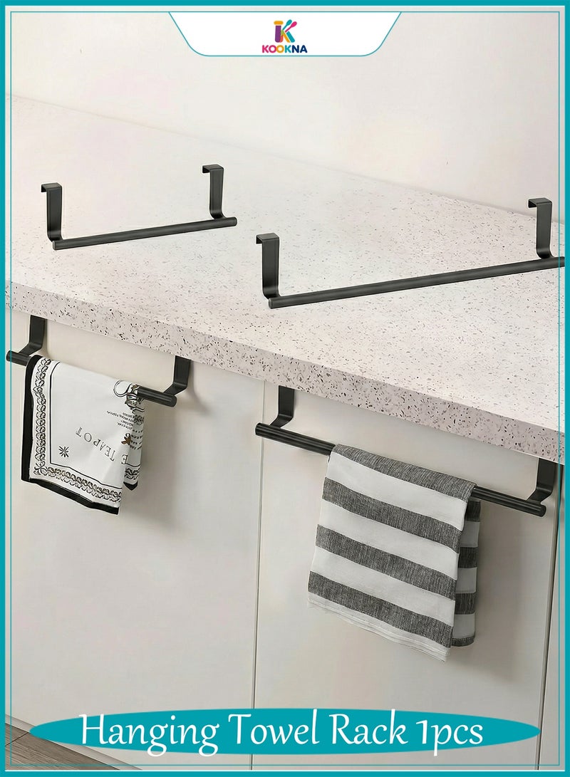 KOOKNA Stainless Steel Hanging Towel Rack, No-Drill Cabinet Door Towel Bar for Kitchen and Bathroom, Modern Black Removable Dish Cloth Holder, Easy Installation (24cm/36cm),1pcs - Image 1