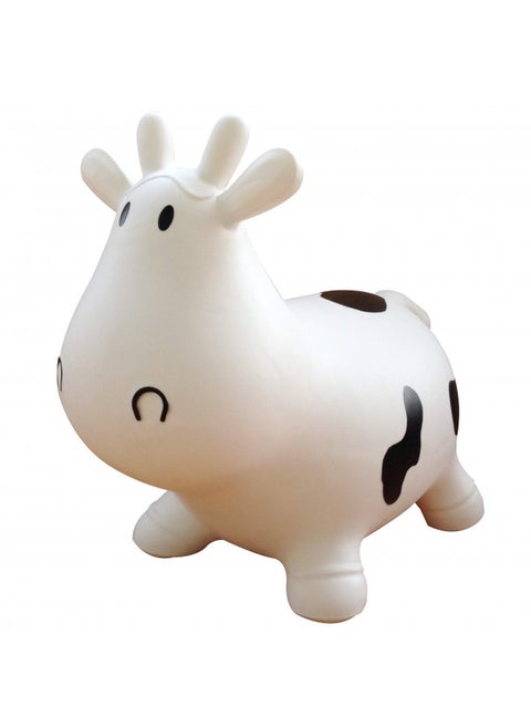 AppleRound White Cow Bouncer with Hand Pump, Inflatable Space Hopper, Ride-on Bouncy Animal